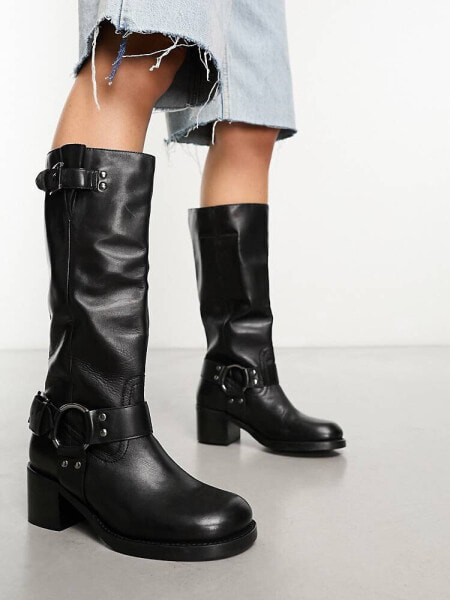 Bronx New Camperos harness knee boots in black leather