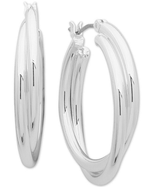 SILVER-TONE TWISTED HOOP EARRINGS, 1"