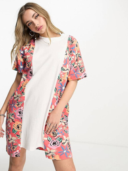 ASOS MADE IN KENYA contrast panel t-shirt dress in rose print