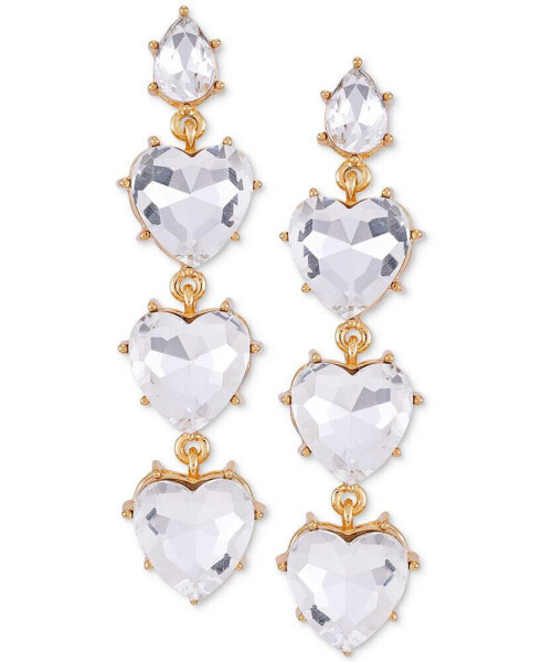 Gold-Tone Heart-Shape Stone Linear Drop Earrings