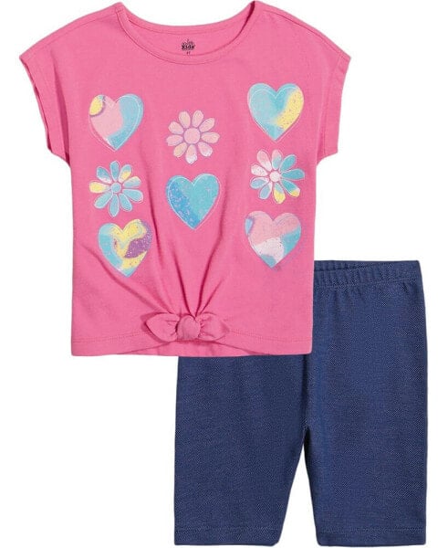 Toddler Girls Twist-Tie Hem T-shirt and Faux Denim Bike Shorts Set