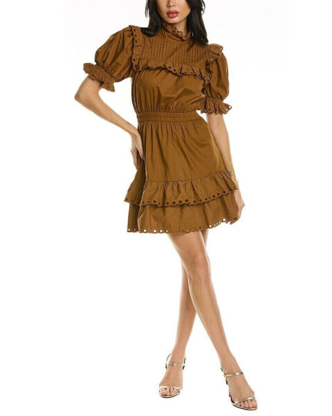 Stellah Eyelet Trim Mini Dress Women's Brown S