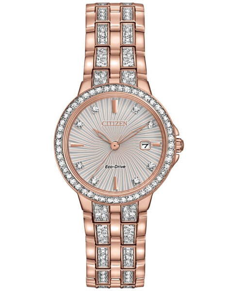 Women's Eco-Drive Crystal Accent Rose Gold-Tone Stainless Steel Bracelet Watch 28mm EW2348-56A