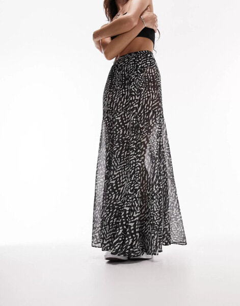 Topshop printed sheer maxi skirt in monochrome