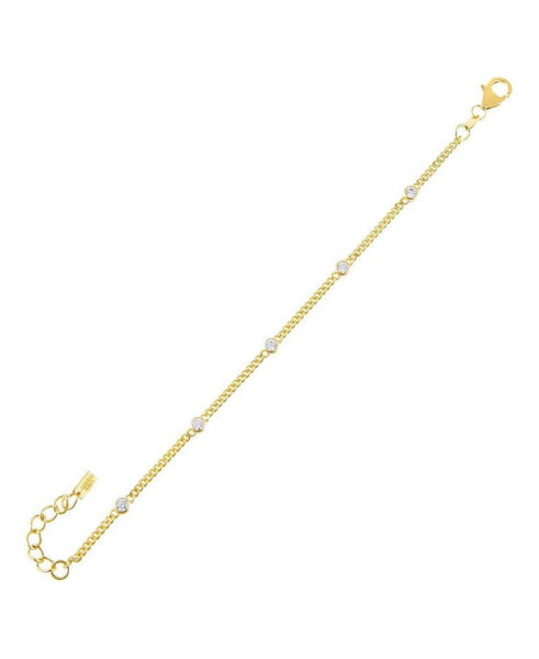 14K Gold over Sterling Silver Cubic Zirconia Bezel Cuban Chain Bracelet