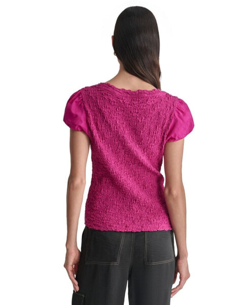 Women's Textured Scoop-Neck Puff-Sleeve Top