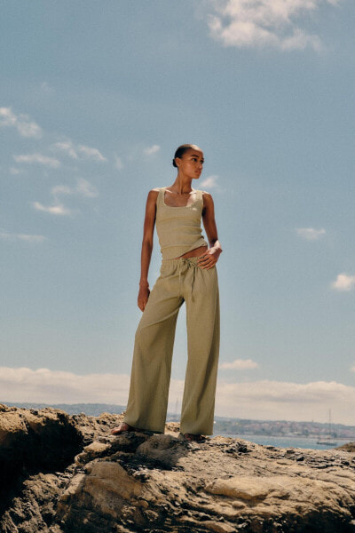 Textured straight-leg trousers