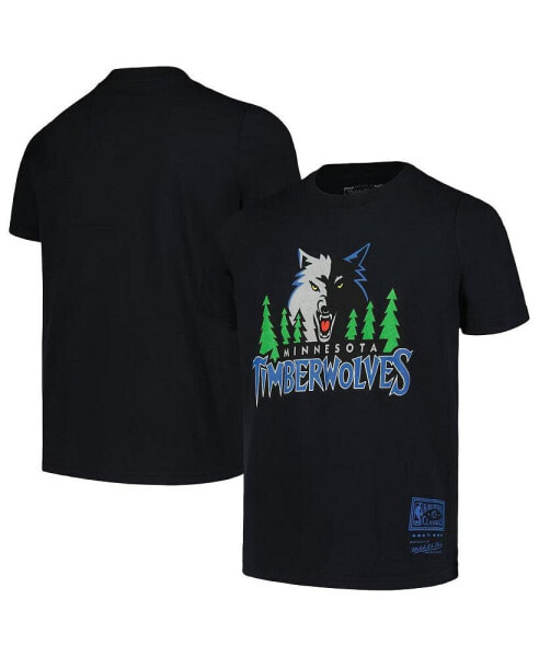 Mitchell Ness Big Boys and Girls Black Minnesota Timberwolves Hardwood Classics Retro Logo T-Shirt
