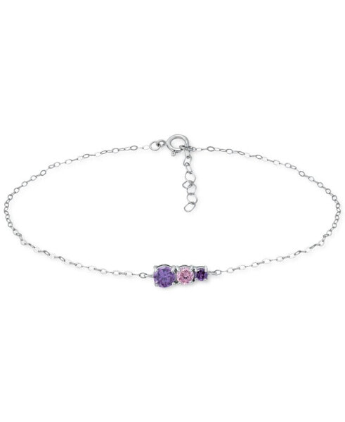 Purple Cubic Zirconia Graduating Three Stone Chain Ankle Bracelet in Sterling Silver, Created for Macy's