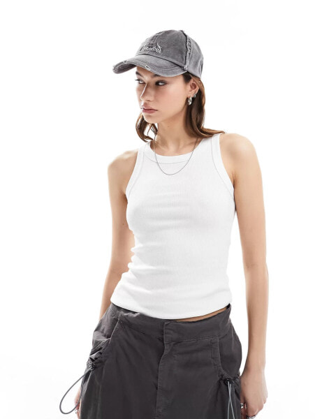 Weekday rib fitted tank top in white