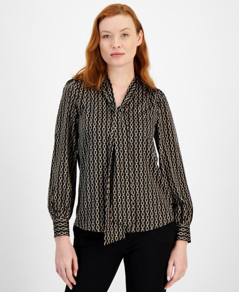 Women's Chain-Print Tie-Neck Blouse