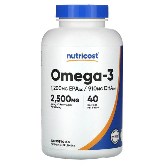 БАД Рыбий жир Omega-3, 2,500 мг, 120 капсул (833 мг на капсулу) Nutricost