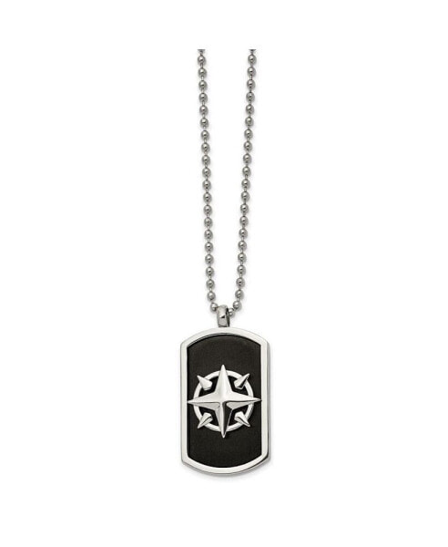 Brushed Black IP-plated Compass Dog Tag Ball Chain Necklace