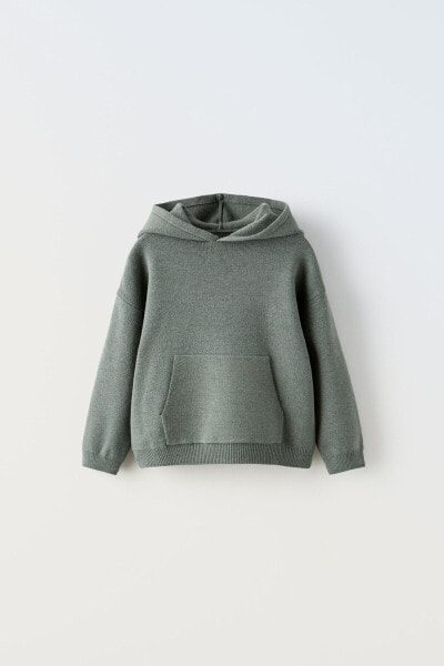 Knit sweater with hood