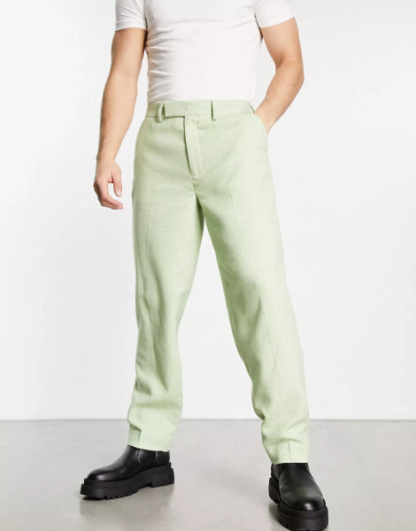 ASOS DESIGN oversized wool mix smart trousers in sage micro check