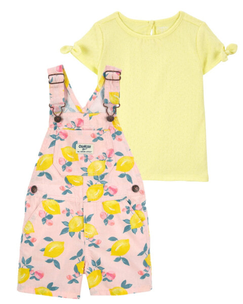 Toddler 2-Piece Pointelle Top & Lemon Print Shortalls Set 3T