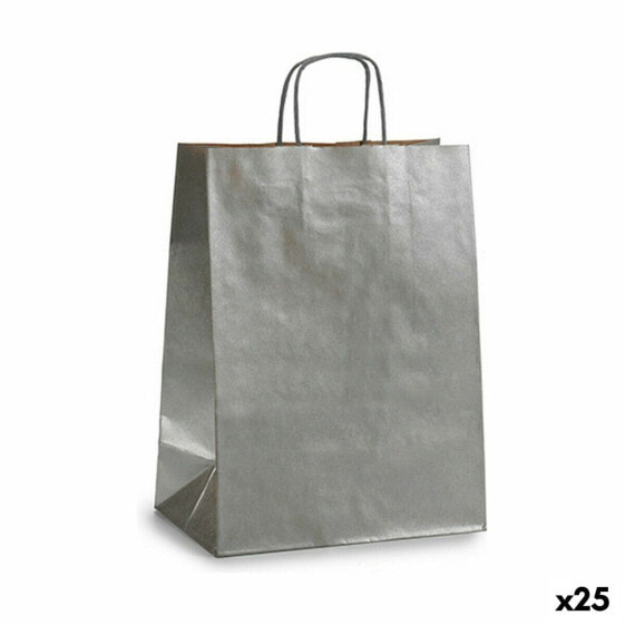 Бумажная сумка Pincello серебристая 24 x 12 x 40 см 25 шт.