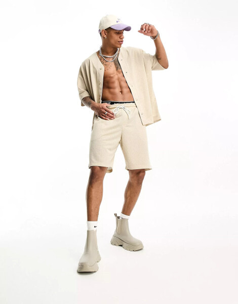 ASOS DESIGN co-ord oversized shorts in beige sporty mesh