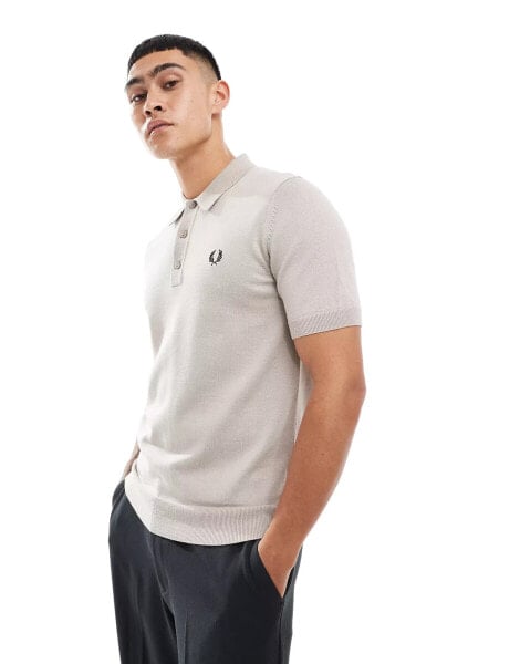 Fred Perry classic knitted polo shirt in light grey