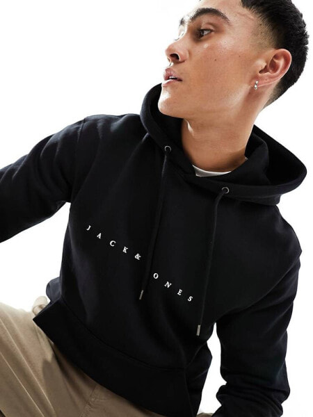 Jack & Jones embroidered logo hoodie in black