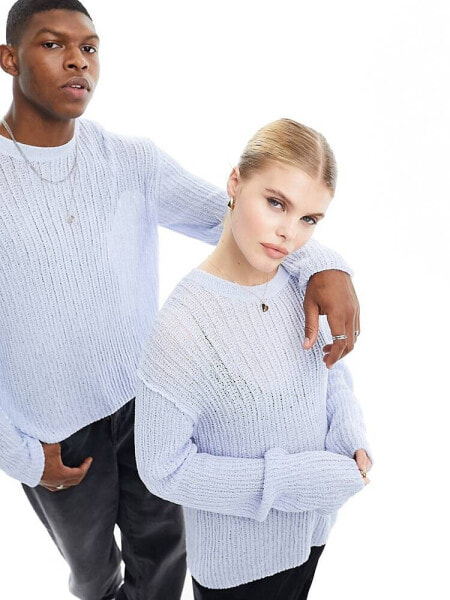 Weekday Unisex open-knit jumper in pale blue exclusive to ASOS