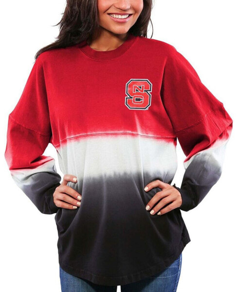 Women's Red NC State Wolfpack Ombre Long Sleeve Dip-Dyed T-shirt