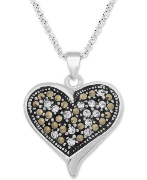 Macy's marcasite & Crystal Heart 18" Pendant Necklace in Silver-Plate