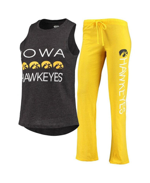 Women's Black, Gold Iowa Hawkeyes Team Tank Top and Pants Sleep Set