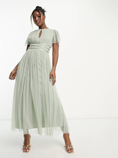 Anaya Bridesmaid ribbon waist midaxi dress in sage