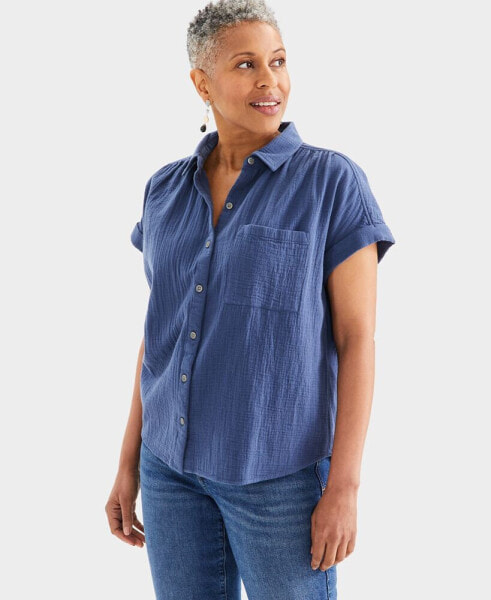 Petite Cotton Gauze Camp Shirt, Created for Macy's