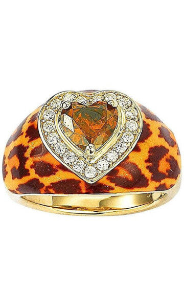 Suzy Levian Sterling Silver Cubic Zirconia Brown Heart-cut Animal Print Ring