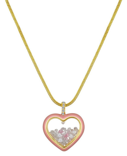 Pink Enamel Cubic Zirconia Heart Shaker Pendant Necklace