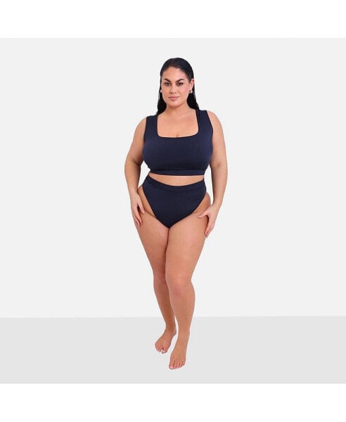 Plus Size Essential High Waist Bikini Bottom - Navy