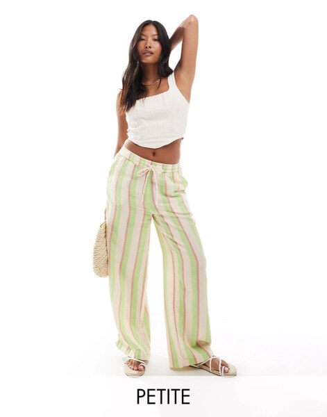 ONLY Petite loose fit trouser in green & pink stripe