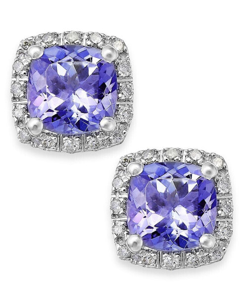 Серьги Macy's Tanzanite and Diamond Square Stud