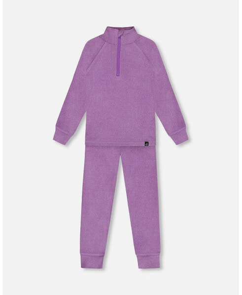 Big Girls Two Piece Thermal Underwear Set Purple