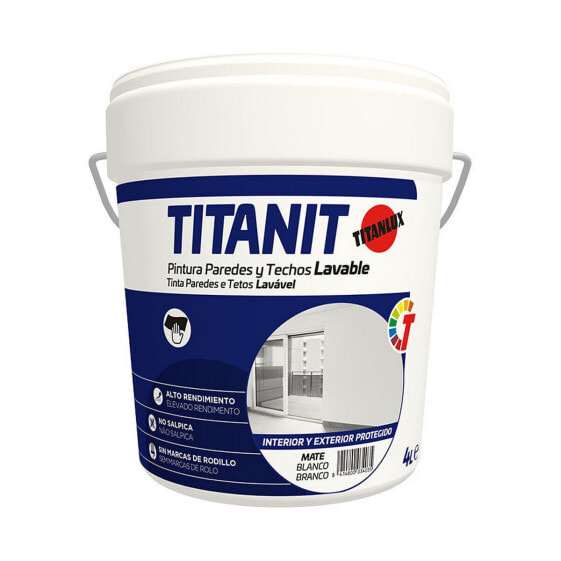 Краска моющаяся белая матовая TitanLux Titanit 029190004 на потолок и стены 4 L