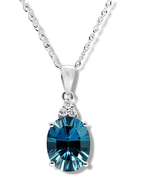 London Blue Topaz (3 ct. t.w.) & Diamond (1/20 ct. t.w.) Pendant Necklace in 14k White Gold, 16" + 2" extender