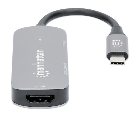 Manhattan USB-C Dock/Hub - Ports (x3): HDMI - USB-A and USB-C - With Power Delivery (100W) to USB-C Port (Note add USB-C wall charger and USB-C cable needed) - All Ports can be used at the same time - Aluminium - Space Grey - Three Year Warranty - Retail Box - Wire