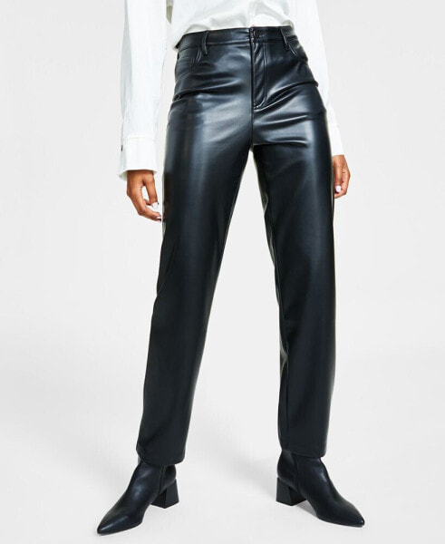 Women's Faux-Leather Straight-Leg Pants, Created for Macy's