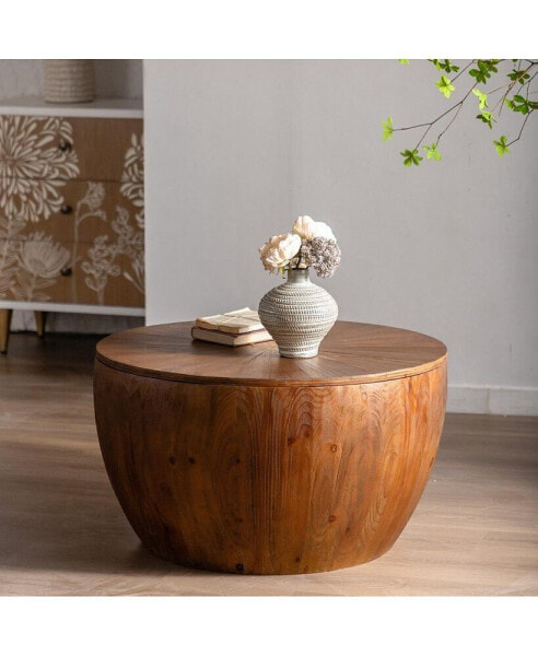 31.50"Vintage Style Bucket Shaped Coffee Table For Office, Dining Room And Living Room, Brown