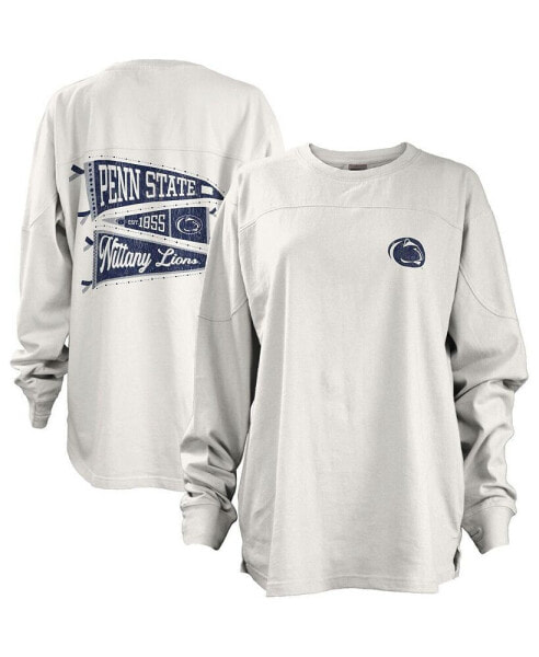 Women's White Penn State Nittany Lions Pennant Stack Oversized Long Sleeve T-shirt