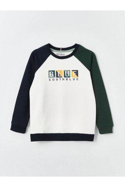 Bisiklet Yaka Baskılı Uzun Kollu Erkek Çocuk Sweatshirt