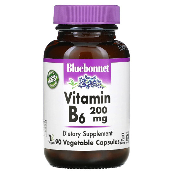 Витамин B6, 200 мг, 90 капсул Bluebonnet Nutrition