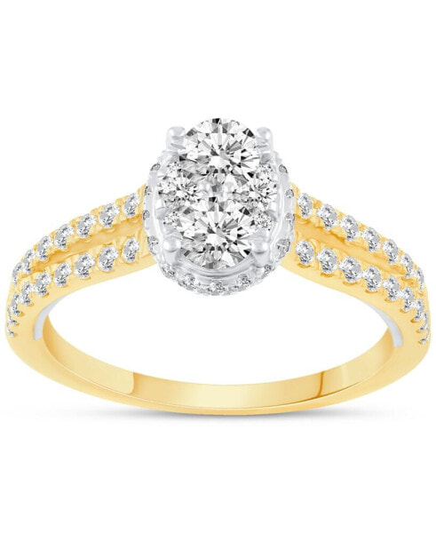 Diamond Oval Cluster Two Row Engagement Ring (1 ct. t.w.) in 14k Two-Tone Gold