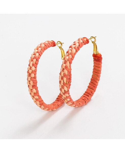 INK + ALLOY Holly Two-Color Woven Raffia Hoops Orange & Pink