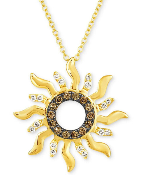 Nude Diamond (1/10 ct. t.w.) & Chocolate Diamond (1/6 ct. t.w.) Sun Pendant Necklace in 14k Gold, 18" + 2" extender