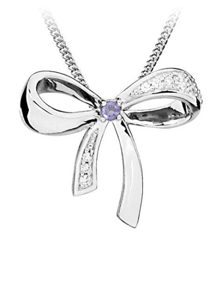 Charming silver pendant bow with amethyst PG000099