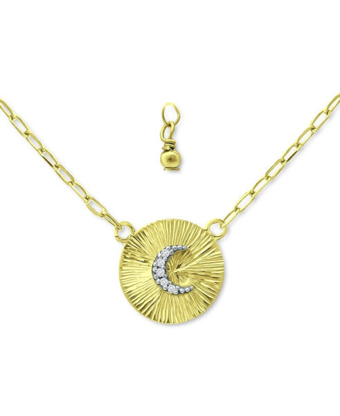 Giani Bernini cubic Zirconia Moon Disc Pendant Necklace, 16" + 2" extender, Created for Macy's