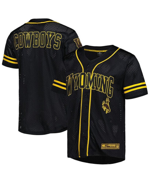 Men's Black Wyoming Cowboys Free Spirited Mesh Button-Up Baseball Jersey